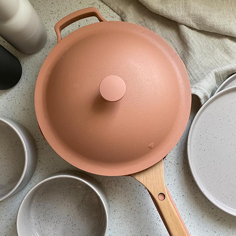 Pink pan on a table